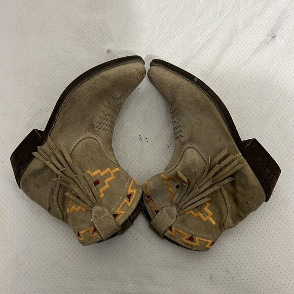 Dingo Southwest Embroidered Fringed Tan Leather Western Ankle Booties Boots Sz 6 - Picture 6 of 9